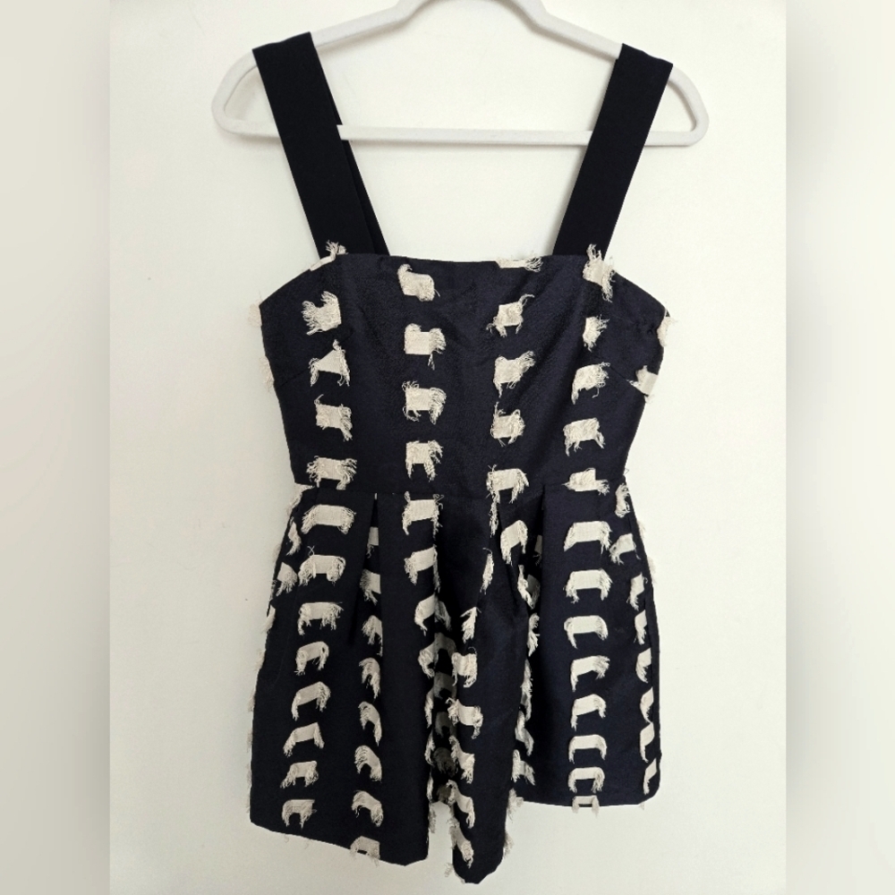 FRNCH navy blue and white elegant cocktail wedding guest dress pockets | M